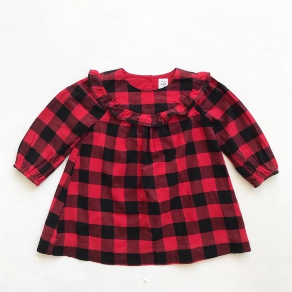 Babygap red/black buffalo plaid ruffle dress EUC 18-24 months